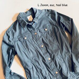Large Lularoe Jaxon jean jacket, teal blue